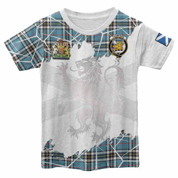 Thompson (Thomson) Tartan Kid T-shirt with Family Crest and Lion Rampant Grunge Style