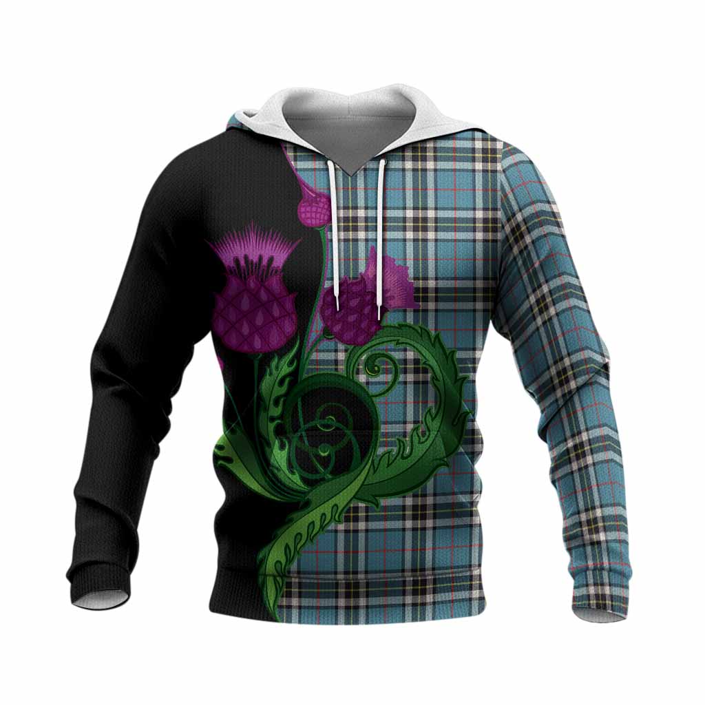 Thompson (Thomson) Tartan Knitted Hoodie Traditional Scottish Thistle