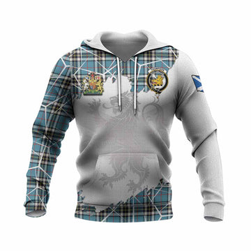 Thompson (Thomson) Tartan Knitted Hoodie with Family Crest and Lion Rampant Grunge Style