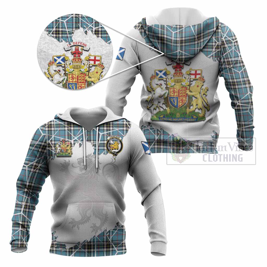 Thompson (Thomson) Tartan Knitted Hoodie with Family Crest and Lion Rampant Grunge Style