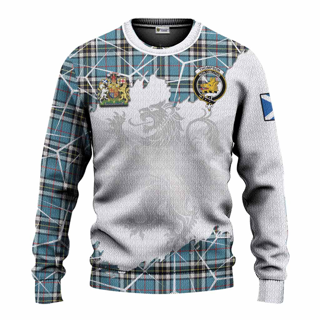 Thompson (Thomson) Tartan Knitted Sweater with Family Crest and Lion Rampant Grunge Style