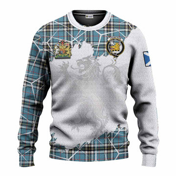 Thompson (Thomson) Tartan Knitted Sweater with Family Crest and Lion Rampant Grunge Style
