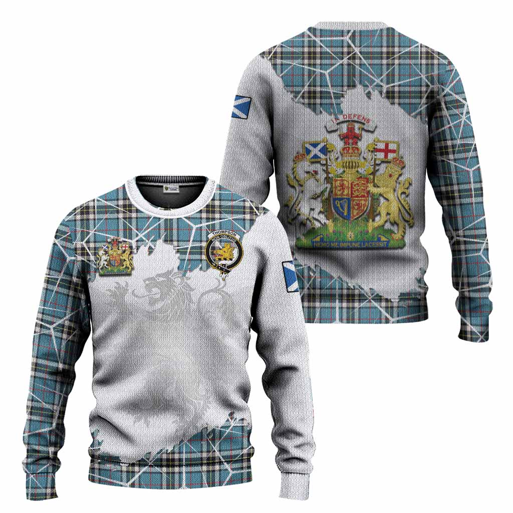 Thompson (Thomson) Tartan Knitted Sweater with Family Crest and Lion Rampant Grunge Style