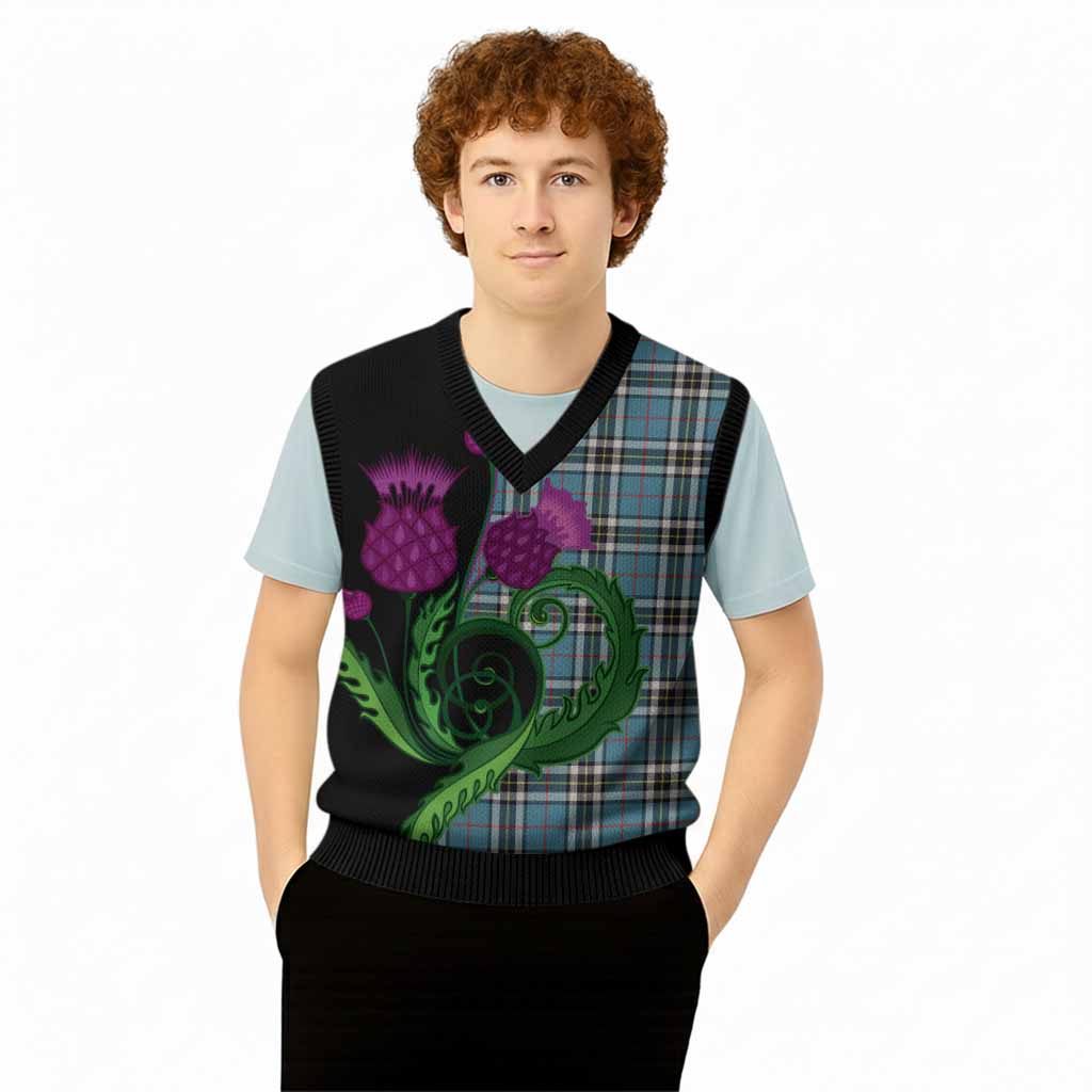 Thompson (Thomson) Tartan Knitted V-Neck Vest Traditional Scottish Thistle