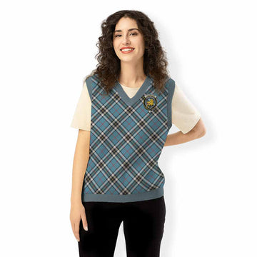 Thompson (Thomson) Tartan Knitted V-Neck Vest with Family Crest Cross Style
