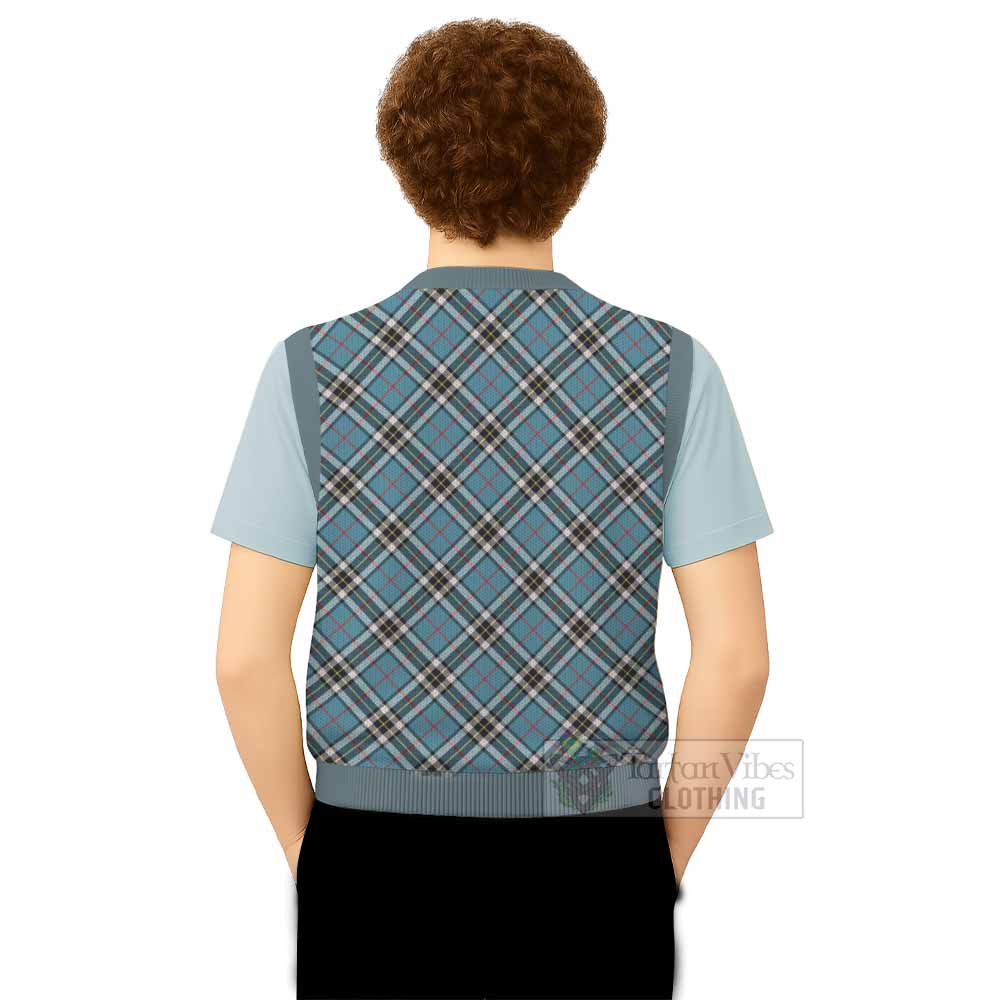 Thompson (Thomson) Tartan Knitted V-Neck Vest with Family Crest Cross Style