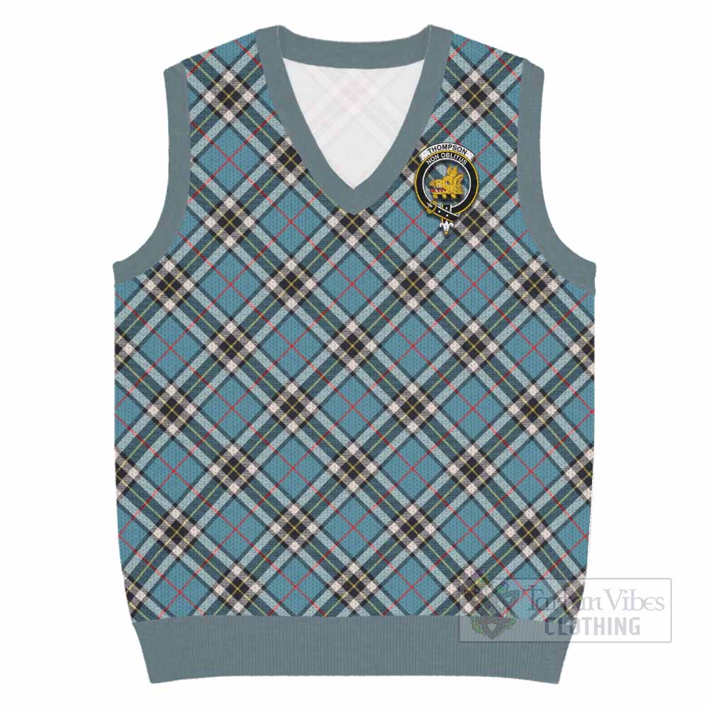 Thompson (Thomson) Tartan Knitted V-Neck Vest with Family Crest Cross Style