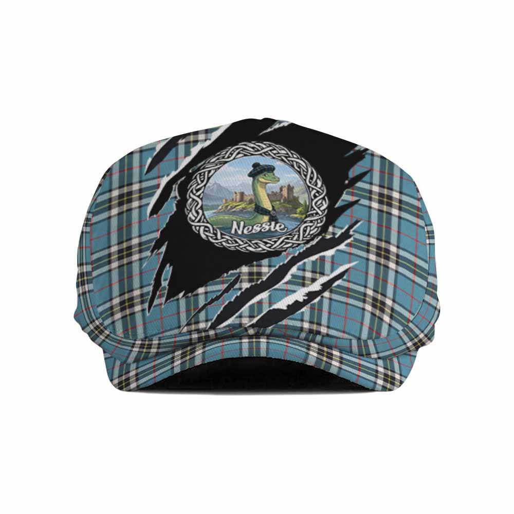 Thompson (Thomson) Tartan Loch Ness Monster Flat Cap, Jeff Cap Celtic Knot Nessie Art