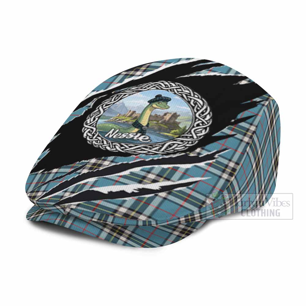 Thompson (Thomson) Tartan Loch Ness Monster Flat Cap, Jeff Cap Celtic Knot Nessie Art