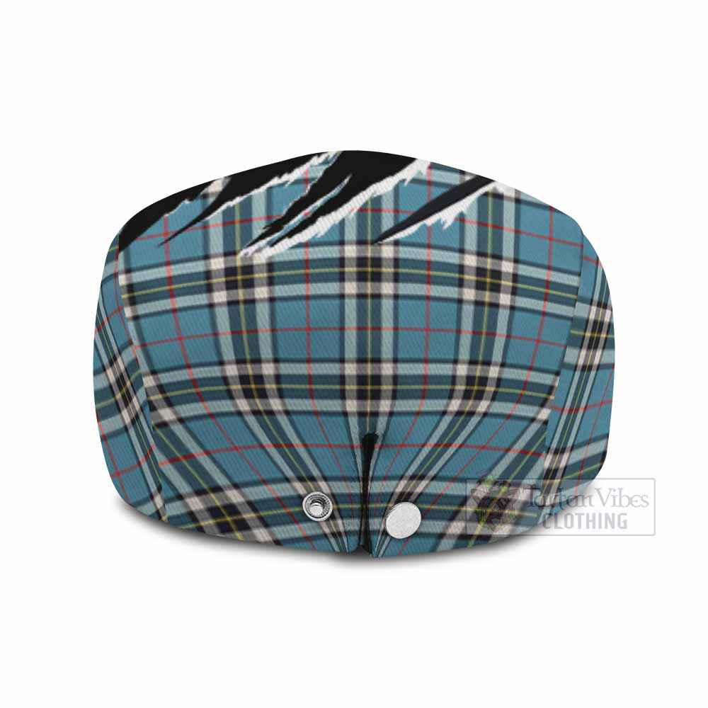 Thompson (Thomson) Tartan Loch Ness Monster Flat Cap, Jeff Cap Celtic Knot Nessie Art