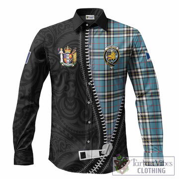 Thompson (Thomson) Tartan Long Sleeve Button Shirts New Zealand Pattern Unique Zipper Stylized