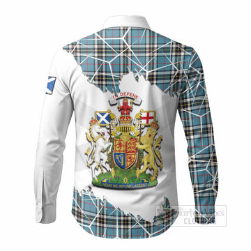 Thompson (Thomson) Tartan Long Sleeve Button Shirts with Family Crest and Lion Rampant Grunge Style