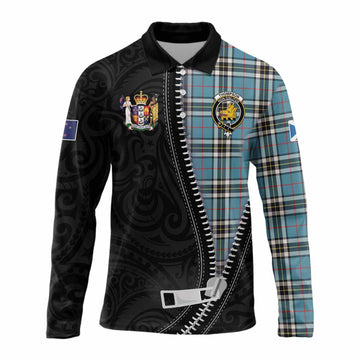 Thompson (Thomson) Tartan Long Sleeve Polo Shirt New Zealand Pattern Unique Zipper Stylized