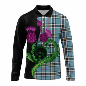 Thompson (Thomson) Tartan Long Sleeve Polo Shirt Traditional Scottish Thistle