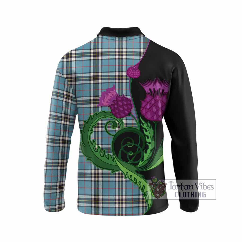 Thompson (Thomson) Tartan Long Sleeve Polo Shirt Traditional Scottish Thistle