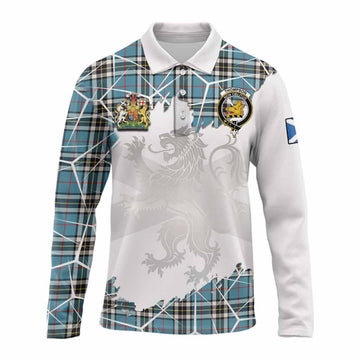 Thompson (Thomson) Tartan Long Sleeve Polo Shirt with Family Crest and Lion Rampant Grunge Style