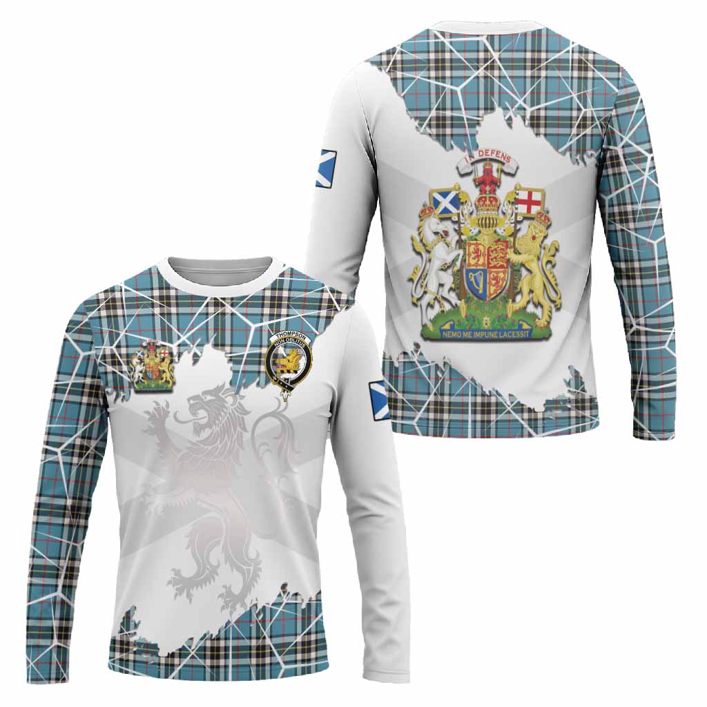 Thompson (Thomson) Tartan Long Sleeve T-Shirt with Family Crest and Lion Rampant Grunge Style