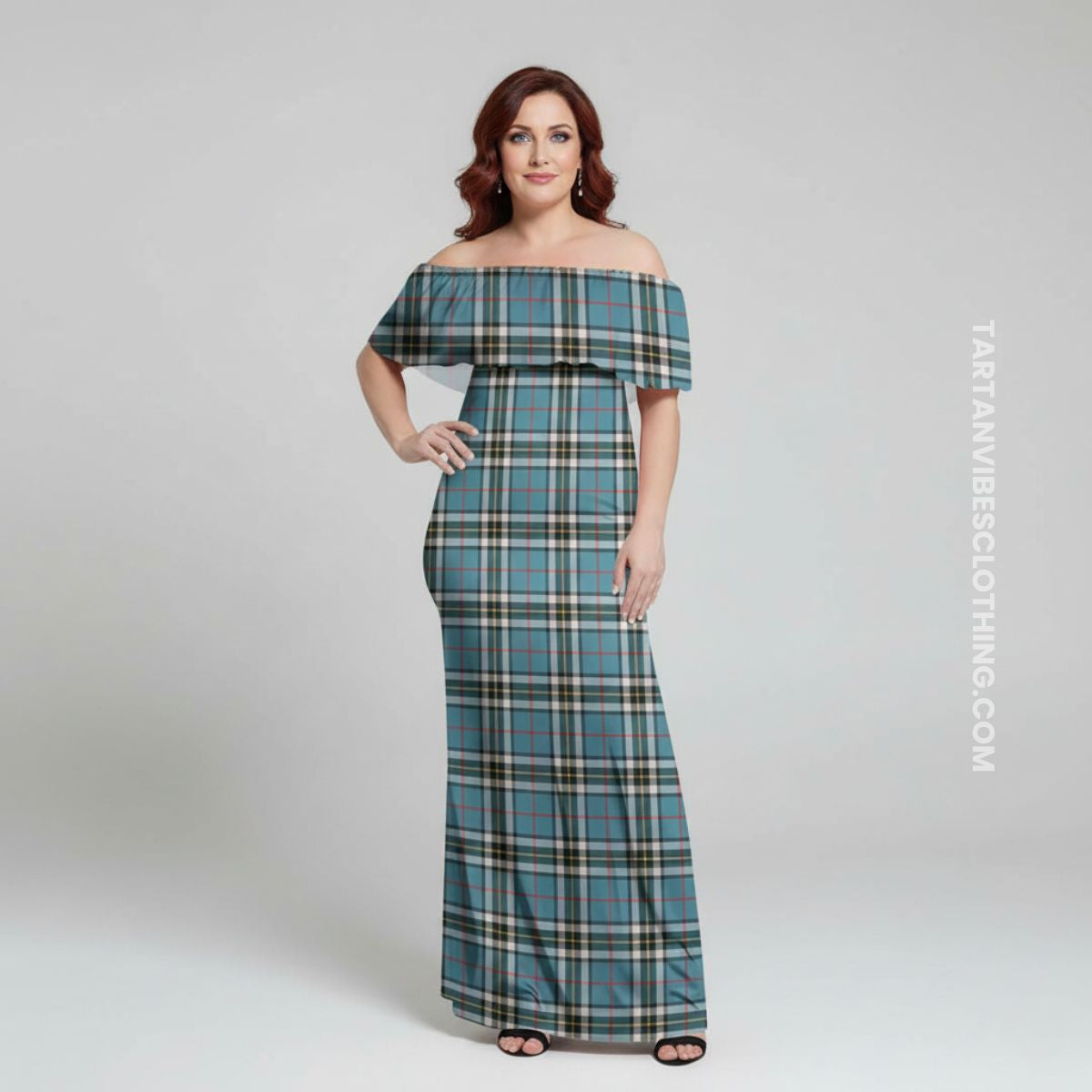 Thompson (Thomson) Tartan Off Shoulder Long Dress