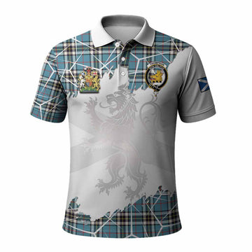 Thompson (Thomson) Tartan Polo Shirt with Family Crest and Lion Rampant Grunge Style