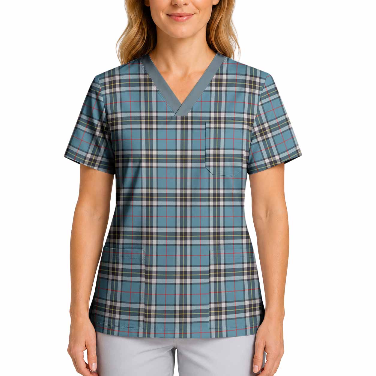 Thompson (Thomson) Tartan Scrub Top 4XL - Tartan Vibes Clothing