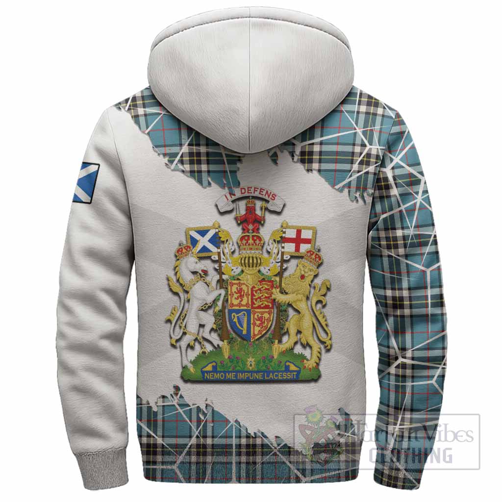 Thompson (Thomson) Tartan Sherpa Hoodie with Family Crest and Lion Rampant Grunge Style
