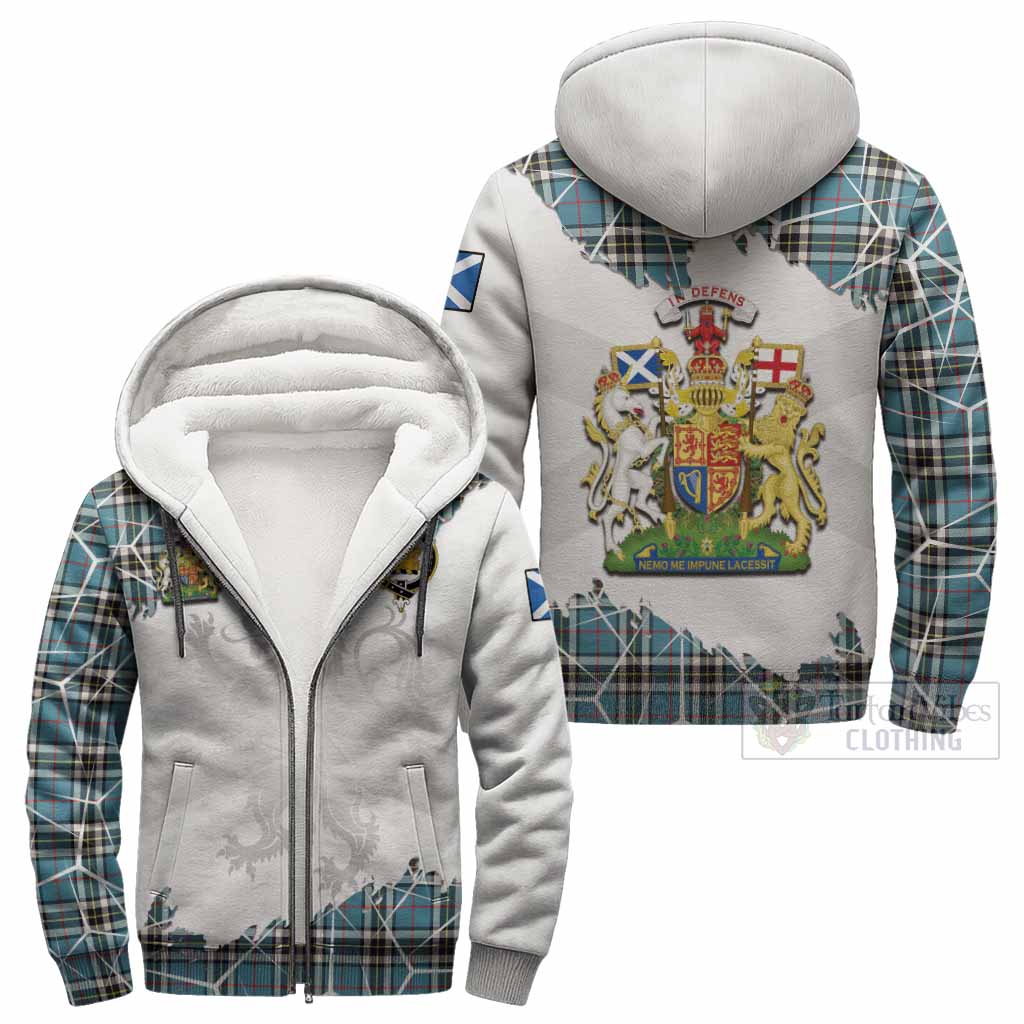 Thompson (Thomson) Tartan Sherpa Hoodie with Family Crest and Lion Rampant Grunge Style