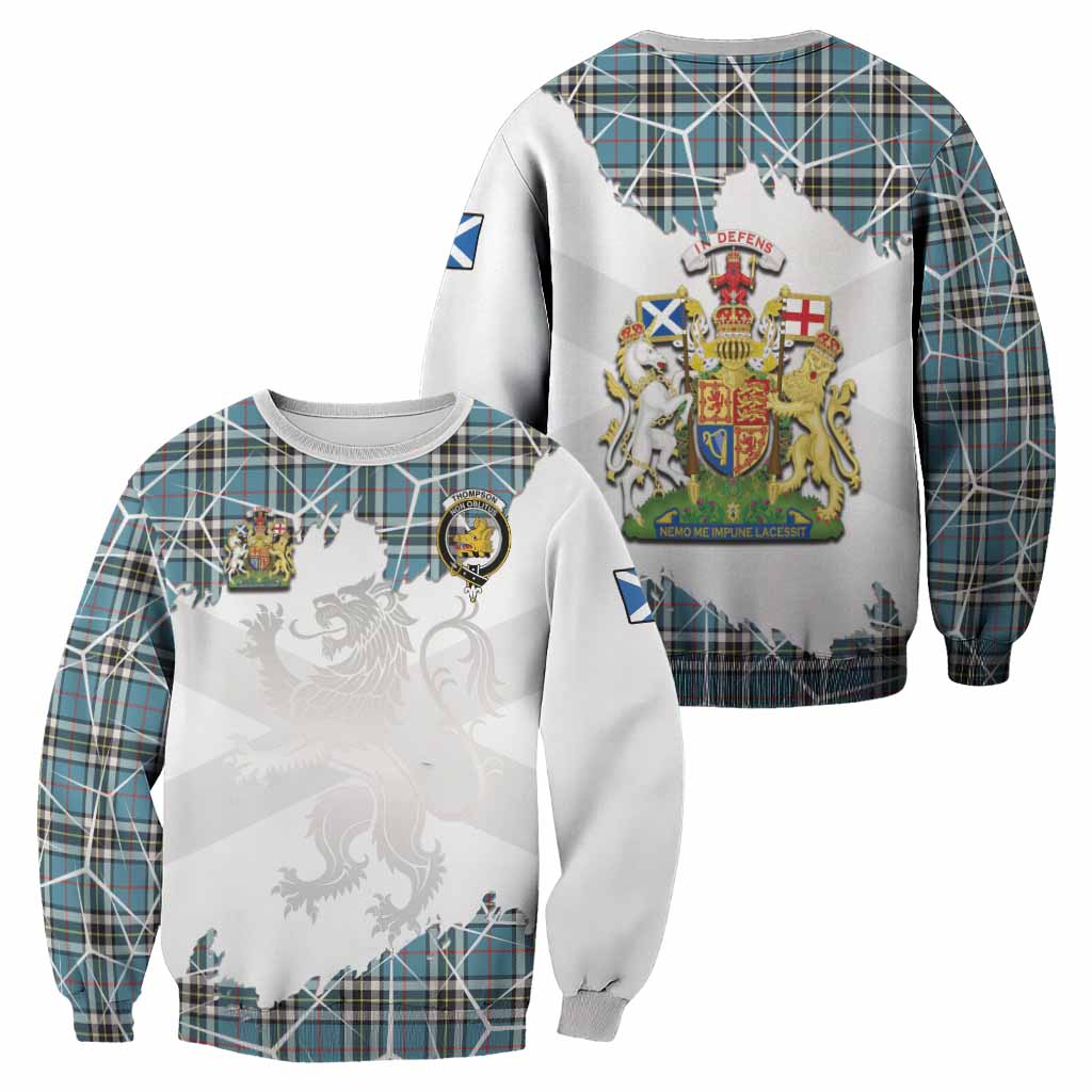 Thompson (Thomson) Tartan Sweatshirt with Family Crest and Lion Rampant Grunge Style