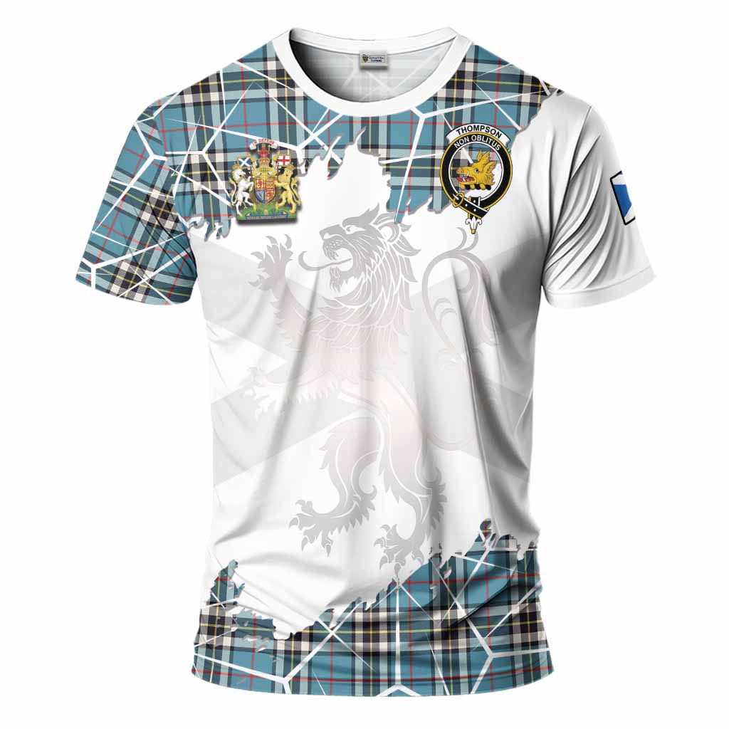 Thompson (Thomson) Tartan T-Shirt with Family Crest and Lion Rampant Grunge Style