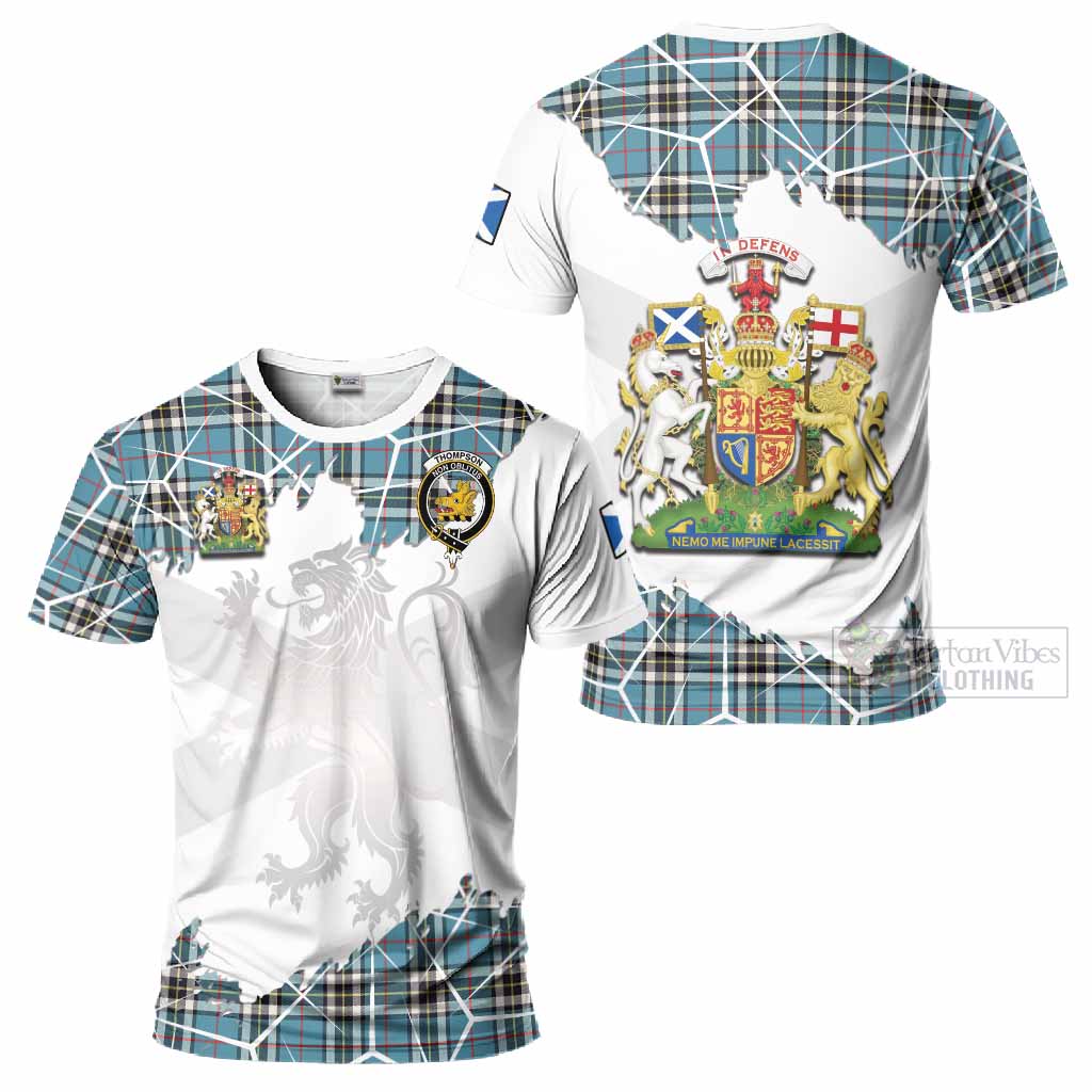 Thompson (Thomson) Tartan T-Shirt with Family Crest and Lion Rampant Grunge Style