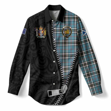 Thompson (Thomson) Tartan Women Casual Shirt New Zealand Pattern Unique Zipper Stylized