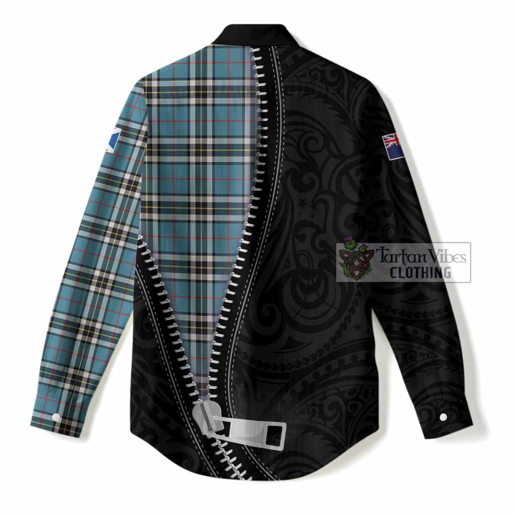 Thompson (Thomson) Tartan Women Casual Shirt New Zealand Pattern Unique Zipper Stylized