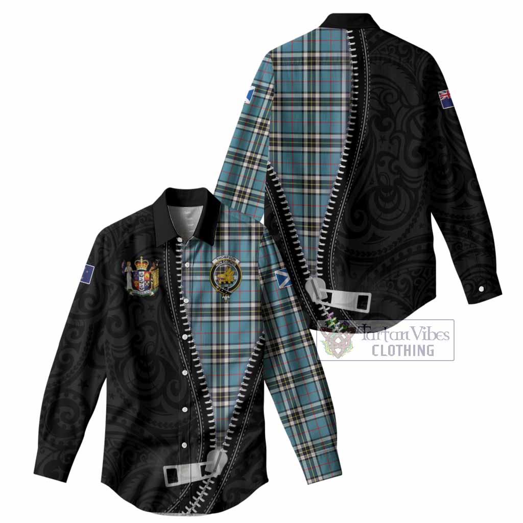 Thompson (Thomson) Tartan Women Casual Shirt New Zealand Pattern Unique Zipper Stylized
