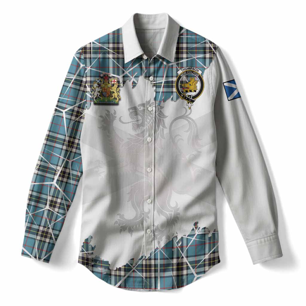 Thompson (Thomson) Tartan Women Casual Shirt with Family Crest and Lion Rampant Grunge Style