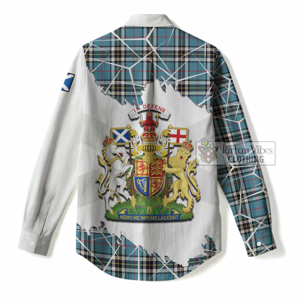 Thompson (Thomson) Tartan Women Casual Shirt with Family Crest and Lion Rampant Grunge Style
