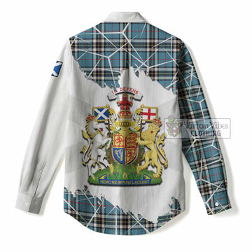 Thompson (Thomson) Tartan Women Casual Shirt with Family Crest and Lion Rampant Grunge Style