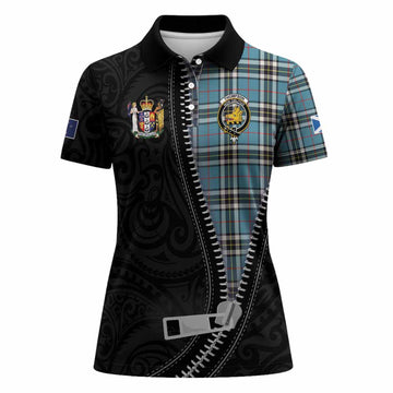 Thompson (Thomson) Tartan Women Polo Shirt New Zealand Pattern Unique Zipper Stylized