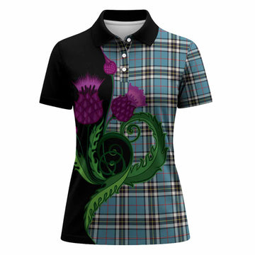 Thompson (Thomson) Tartan Women Polo Shirt Traditional Scottish Thistle