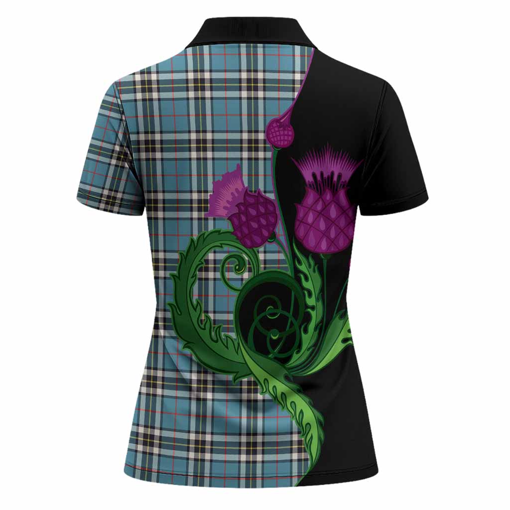 Thompson (Thomson) Tartan Women Polo Shirt Traditional Scottish Thistle
