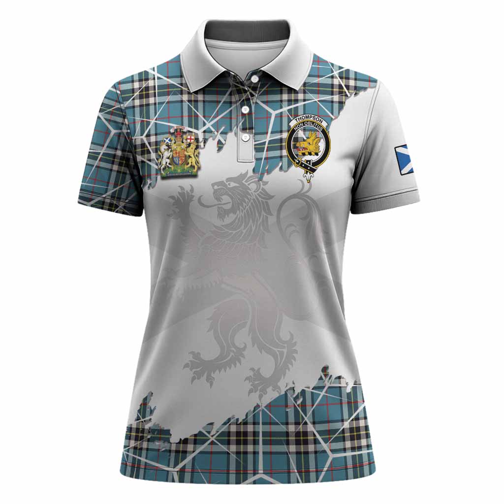 Thompson (Thomson) Tartan Women Polo Shirt with Family Crest and Lion Rampant Grunge Style