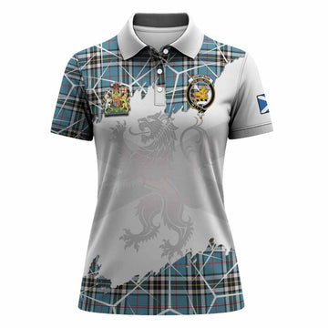 Thompson (Thomson) Tartan Women Polo Shirt with Family Crest and Lion Rampant Grunge Style