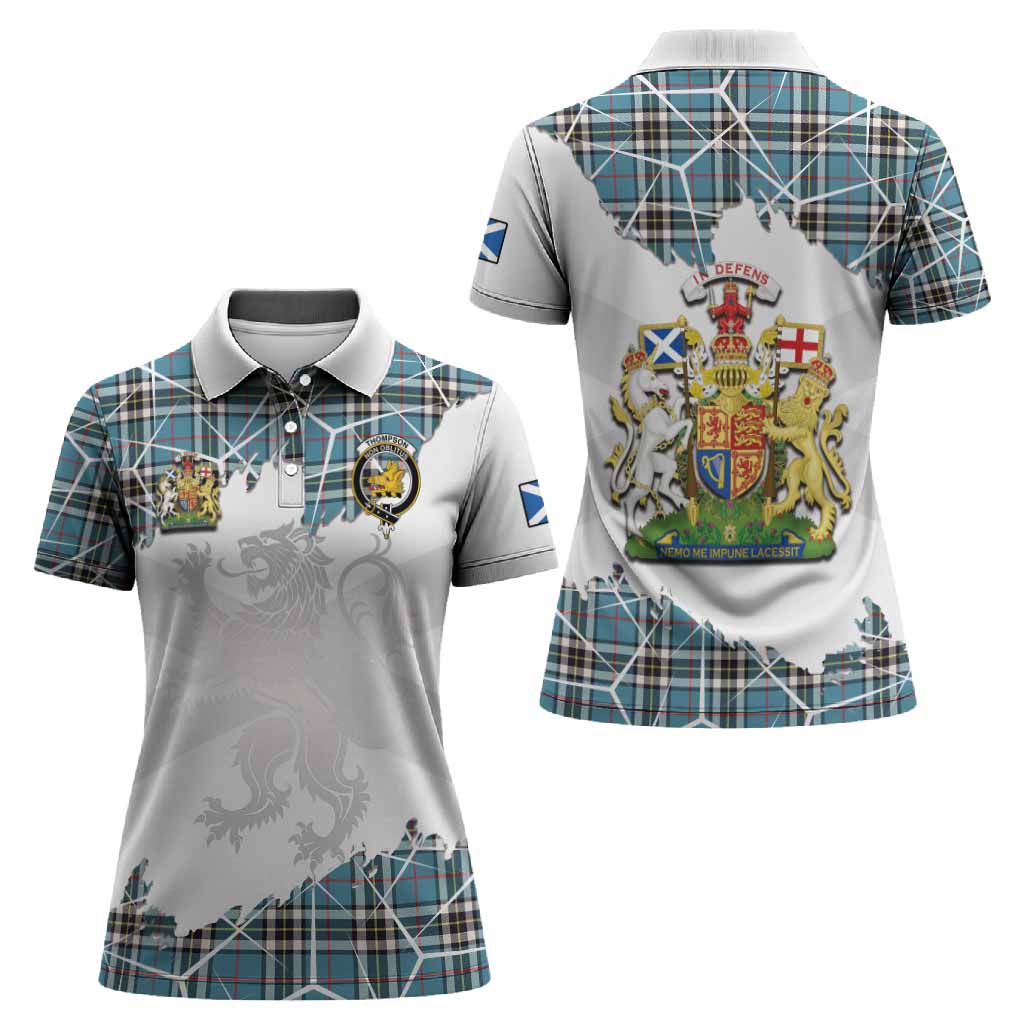 Thompson (Thomson) Tartan Women Polo Shirt with Family Crest and Lion Rampant Grunge Style