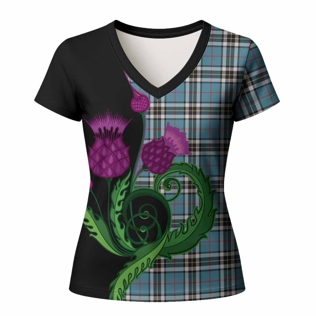 Thompson (Thomson) Tartan Women T shirt Traditional Scottish Thistle