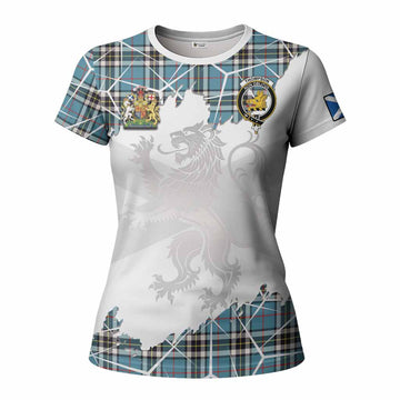 Thompson (Thomson) Tartan Women T shirt with Family Crest and Lion Rampant Grunge Style