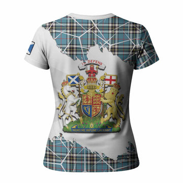 Thompson (Thomson) Tartan Women T shirt with Family Crest and Lion Rampant Grunge Style