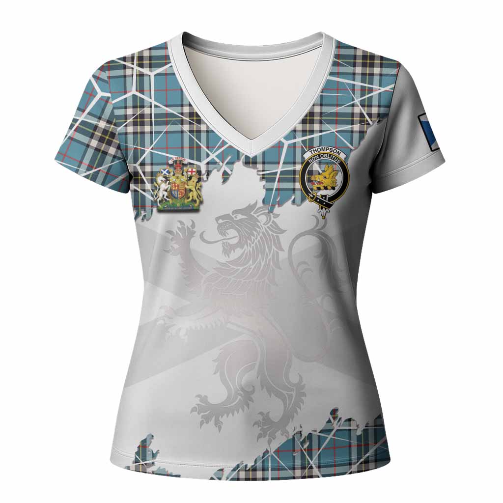 Thompson (Thomson) Tartan Women T shirt with Family Crest and Lion Rampant Grunge Style