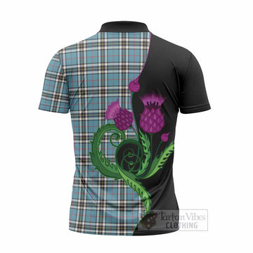 Thompson (Thomson) Tartan Zipper Polo Shirt Traditional Scottish Thistle
