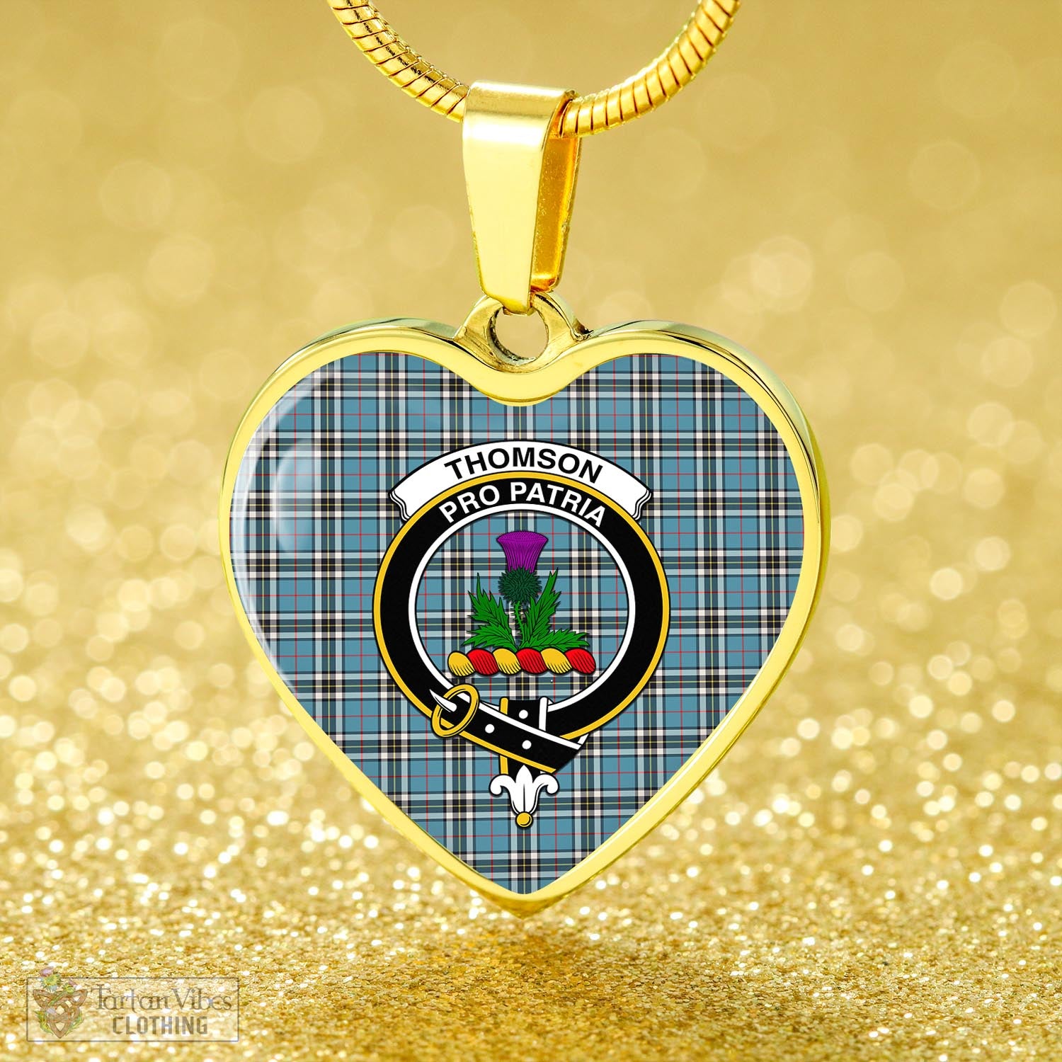 Tartan Vibes Clothing Thomson Tartan Heart Necklace with Family Crest
