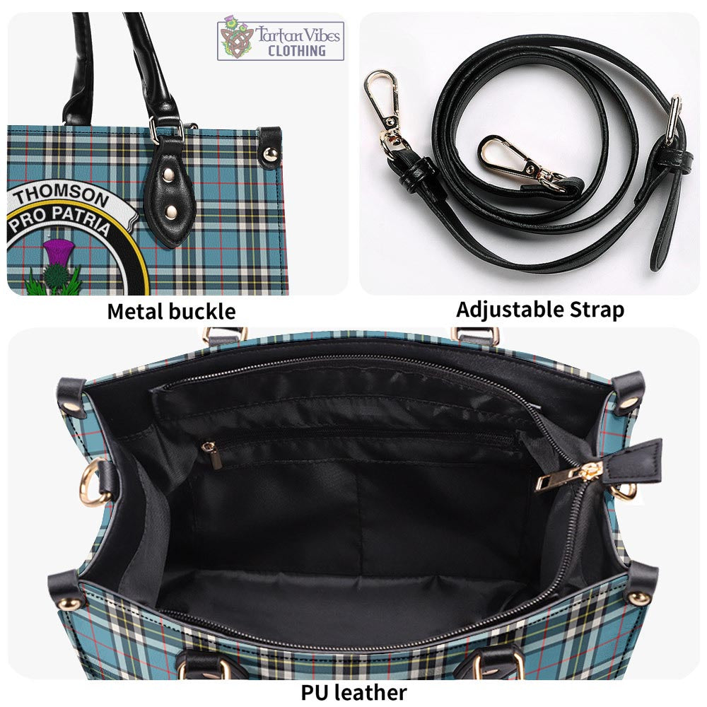 Tartan Vibes Clothing Thomson Tartan Luxury Leather Handbags with Family Crest