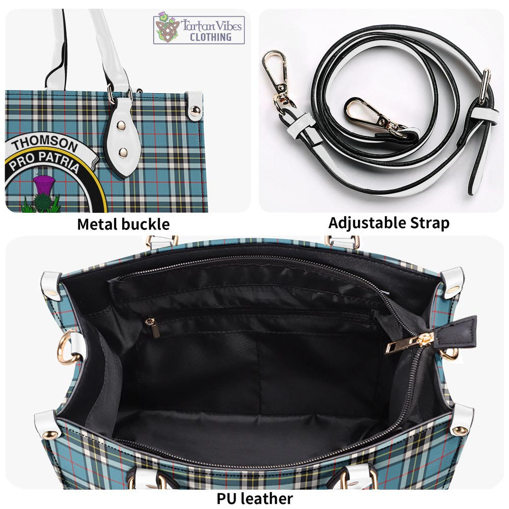 Tartan Vibes Clothing Thomson Tartan Luxury Leather Handbags with Family Crest