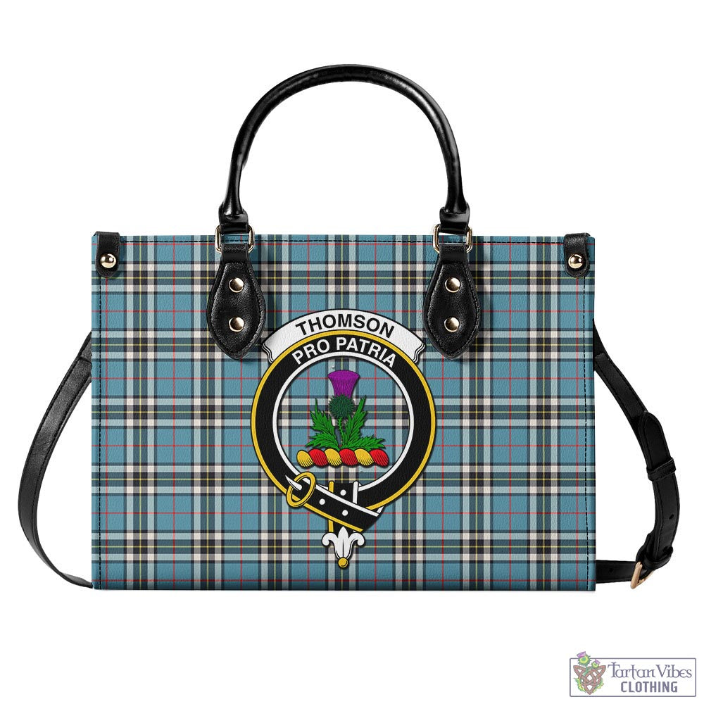 Tartan Vibes Clothing Thomson Tartan Luxury Leather Handbags with Family Crest